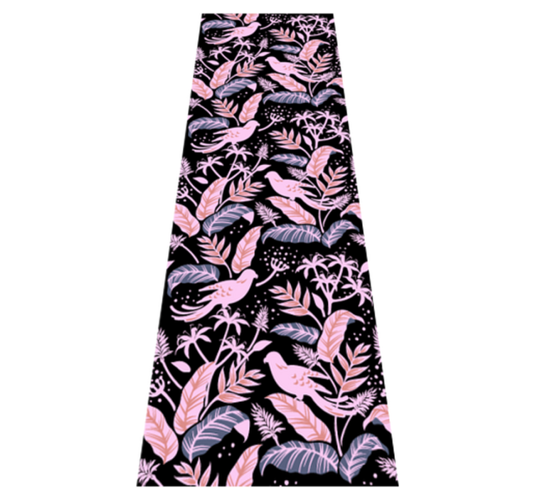 Black and pink birds on leaves bedroom vinyl rug - TenStickers