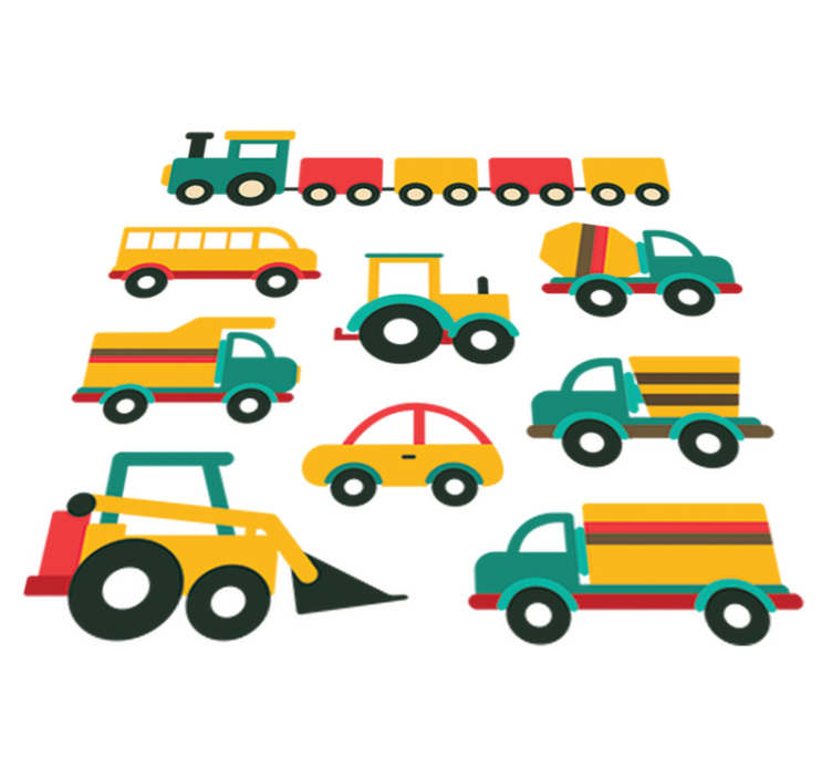 Kids vinyl rug with colorful vehicles design - TenStickers