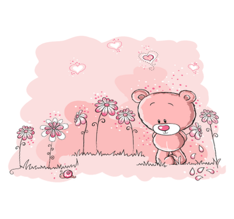 Kids vinyl rug with pink bear and flowers - TenStickers