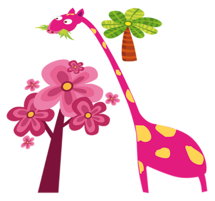 Kids vinyl rug pink giraffe eating - TenStickers