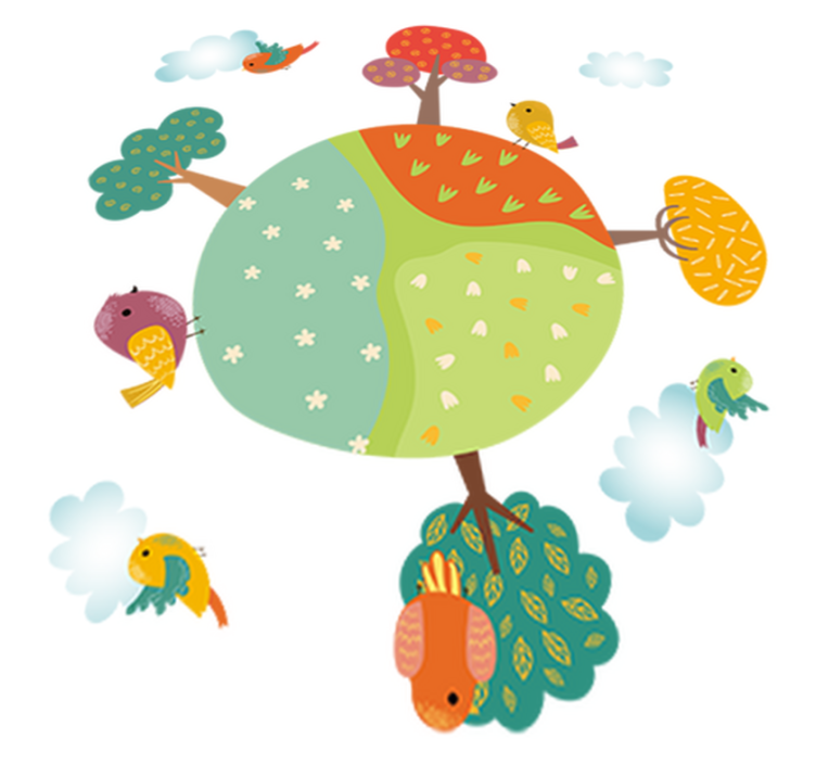 Kids vinyl rug featuring a circular spring of animals - TenStickers