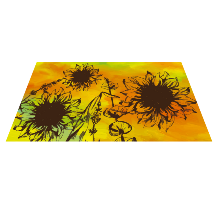 Sunflower Sketch flower vinyl rug - TenStickers