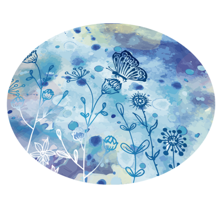 round blue butterflies vinyl bedroom rug - TenStickers