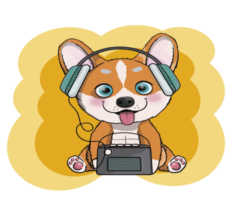 Puppy Headphones Illustration vinyl rug - TenStickers
