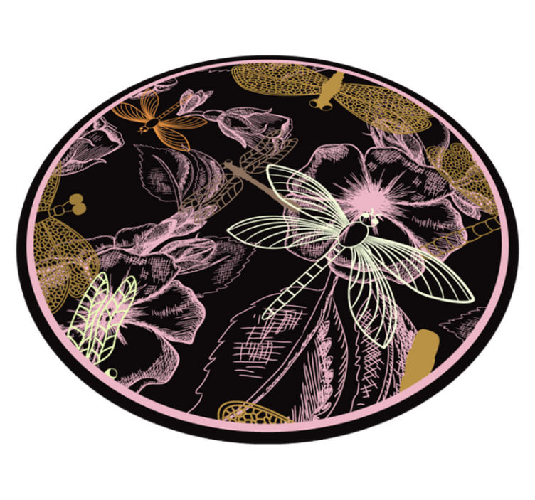 Dragonflies on pink flower floral vinyl rug - TenStickers