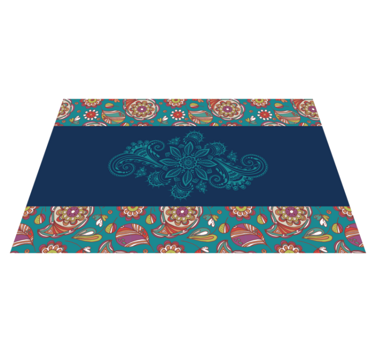 Blue Paisley floral vinyl rug - TenStickers
