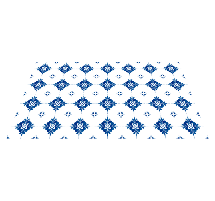 Blue Floral Motif tile vinyl rug - TenStickers