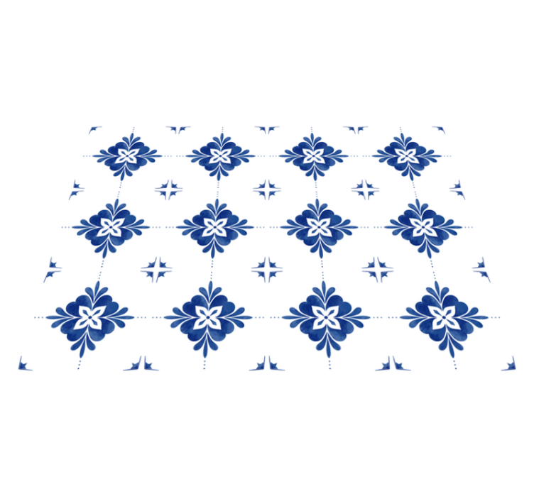 Blue Floral Motifs tile vinyl rug - TenStickers