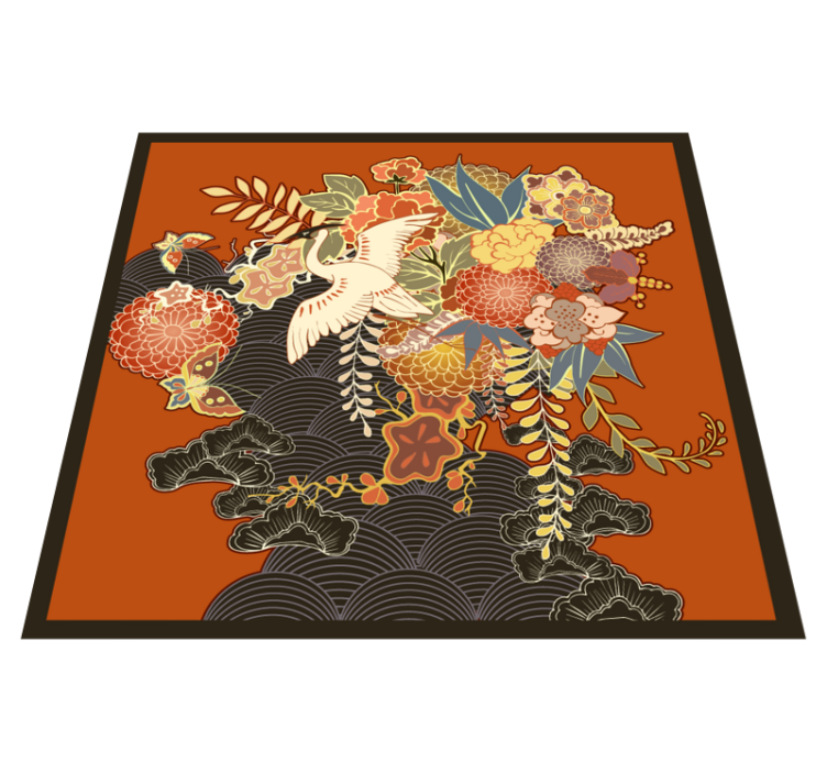 Peony kimono pattern floral rug - TenStickers