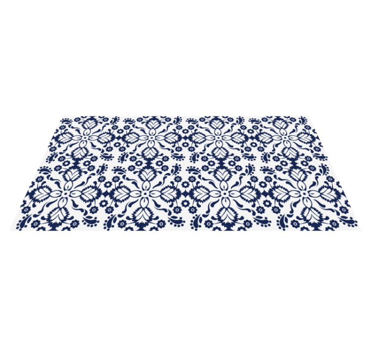 Blue and white floral design tile vinyl rug - TenStickers