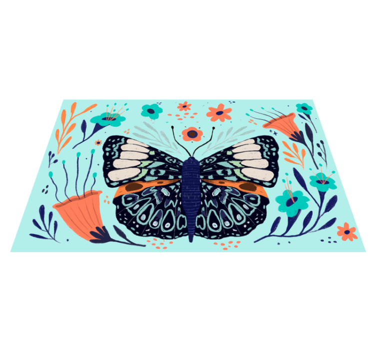 Colorful Butterfly Details flower vinyl rug - TenStickers