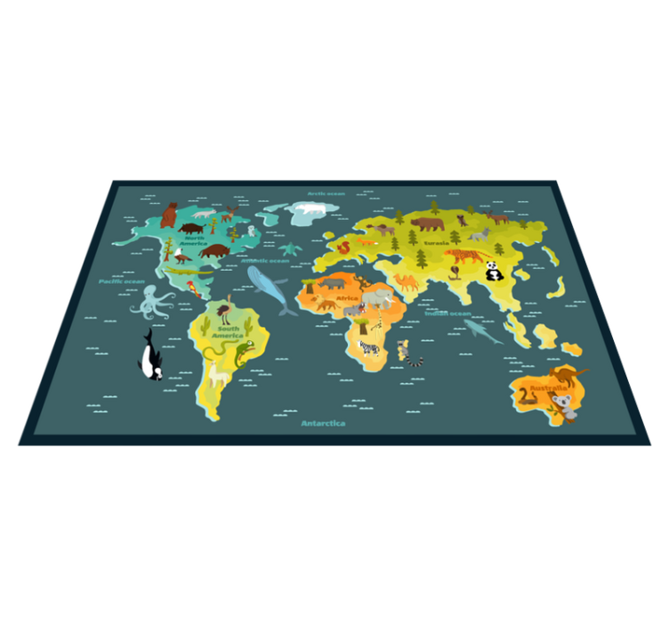 Colourful animal design world map vinyl rug - TenStickers