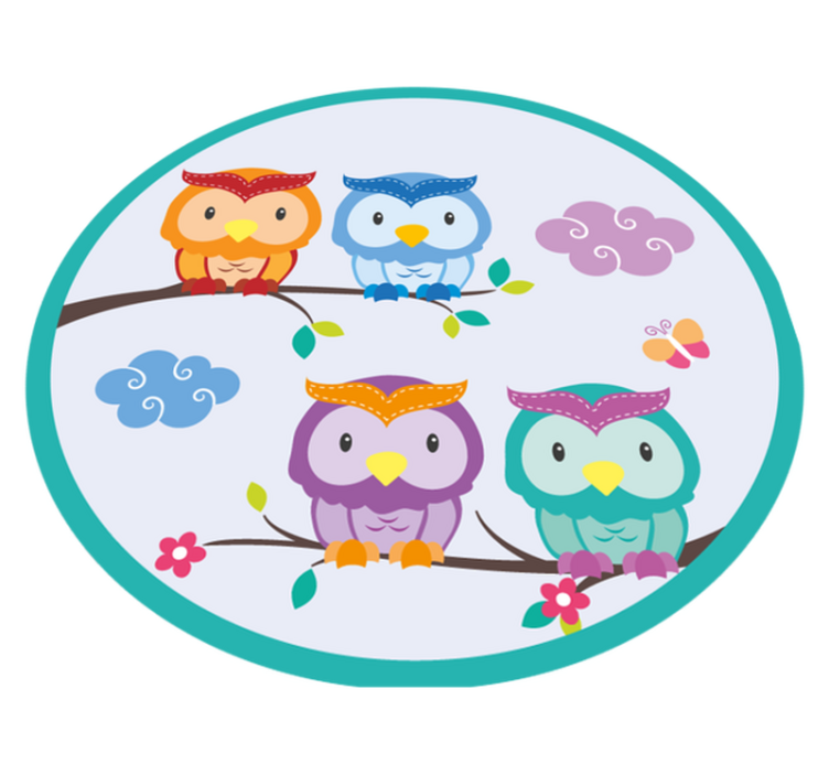 Kids colorful owls on branch vinyl rug - TenStickers