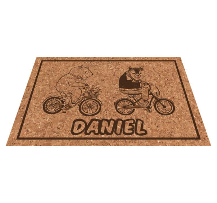 Bicycling bears with name vinyl rug - TenStickers