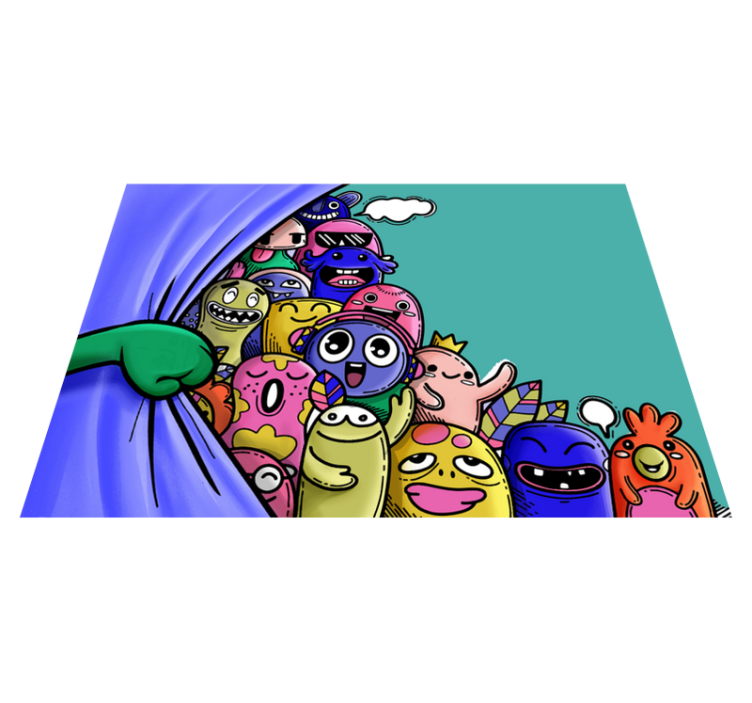 opening curtain with funny monsters bedroom rug - TenStickers