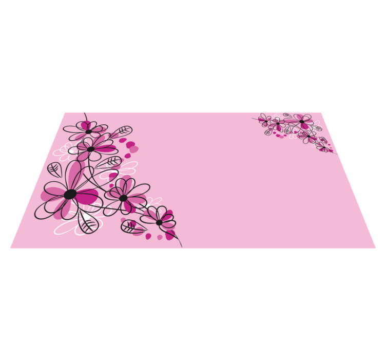 Pink hand drawn floral rug - TenStickers