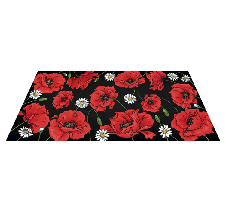 Red poppies on black background  floral rug - TenStickers