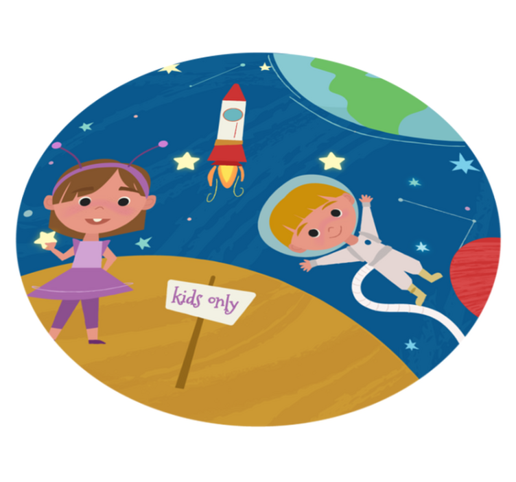Cartoon children playing in space star rug - TenStickers