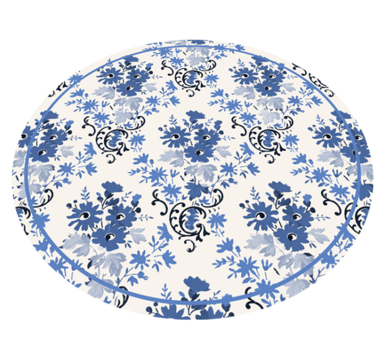 Floral Blue Print circular vinyl rug - TenStickers