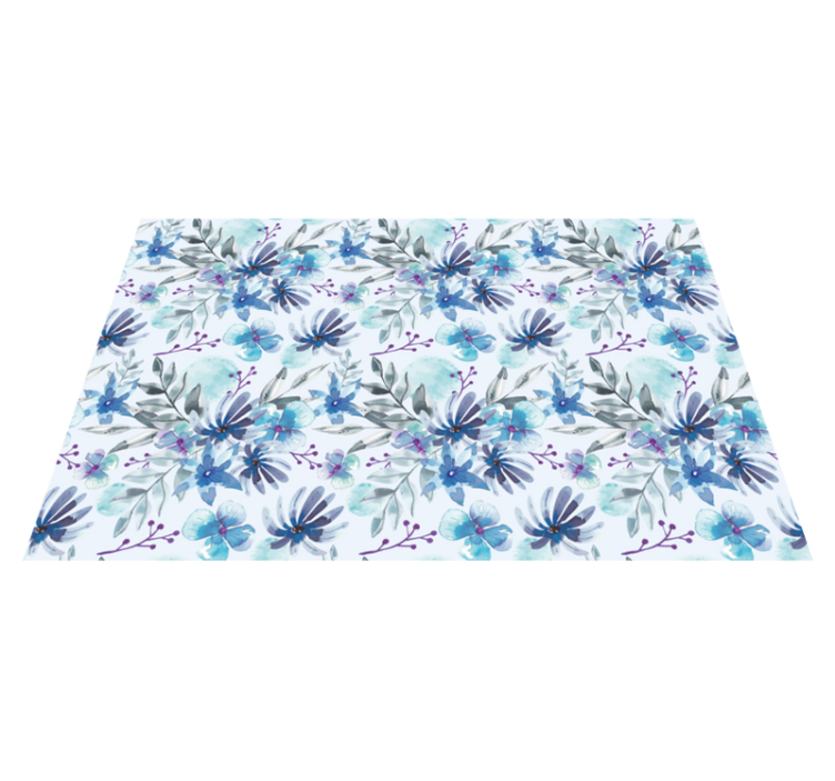 Blue elegant motif flower vinyl rug - TenStickers