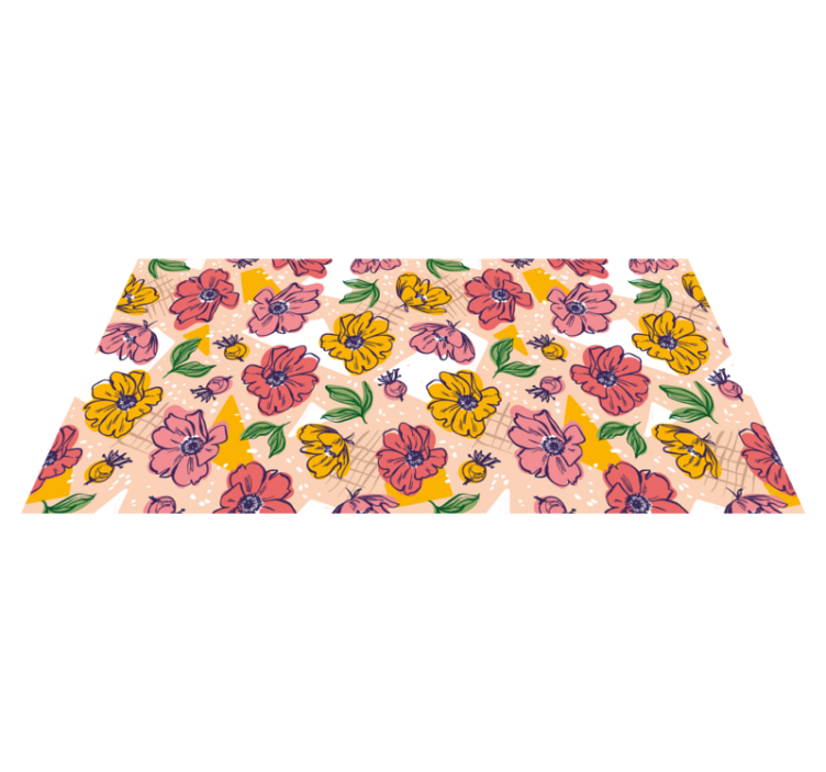 Pink and yellow flower pattern floral rug - TenStickers