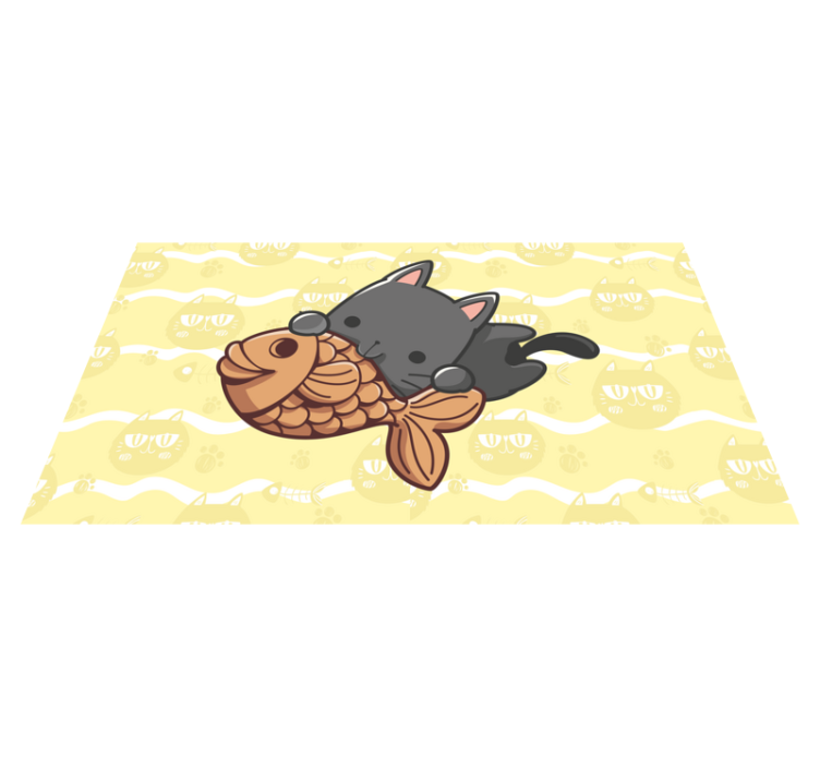 Baby cat eating fish animal vinyl rug - TenStickers