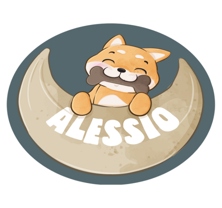 Puppy with bone and name vinyl rug - TenStickers