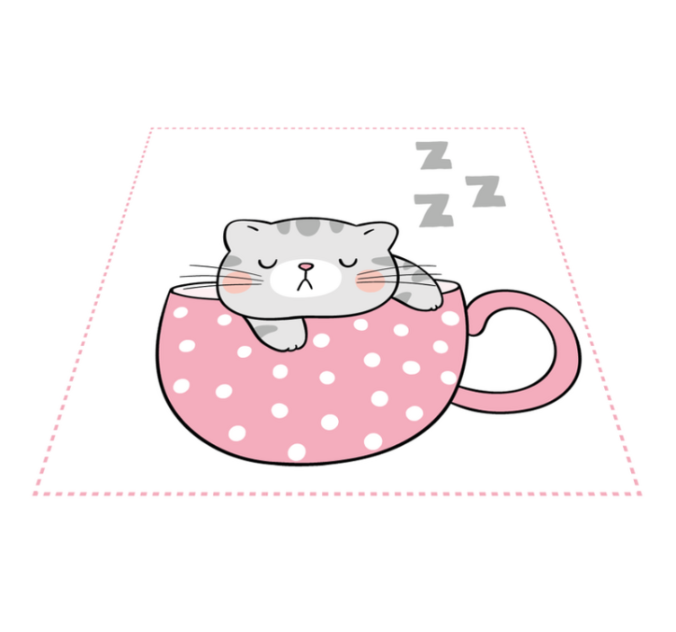 Cute cat sleeping on cup coffee cartoon rug - TenStickers