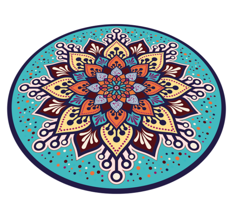 Blue and orange Sun form mandala vinyl rug - TenStickers