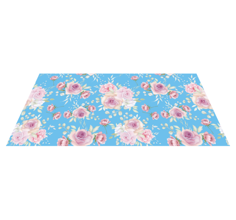 ROSE BLOSSOMS ON BLUE flower vinyl rug - TenStickers