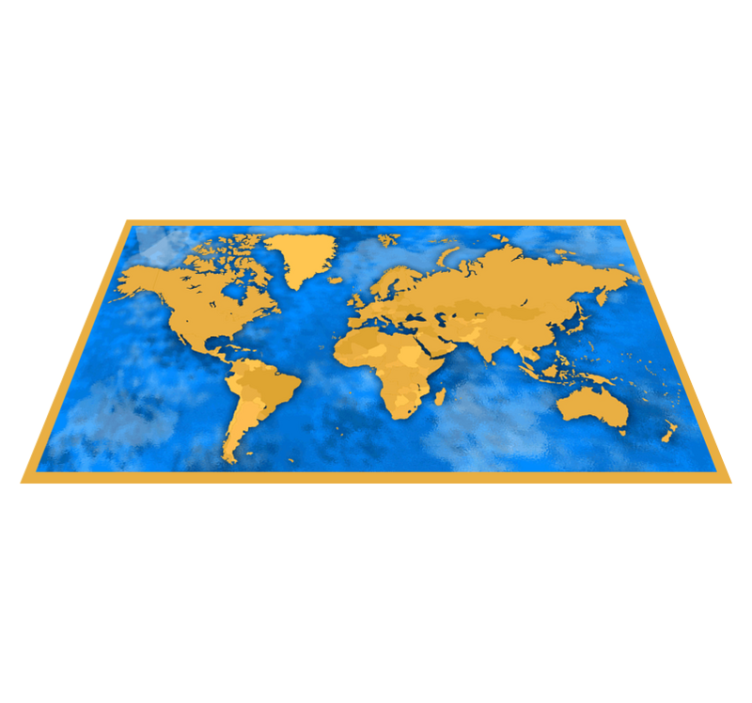 Golden and blue map world map vinyl rug - TenStickers
