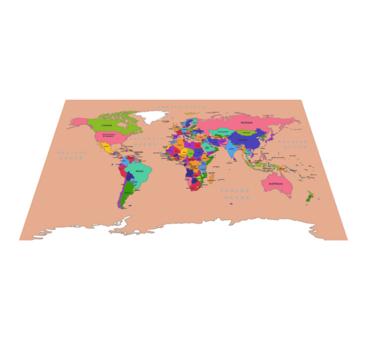 Tan color with colorful continents map rug - TenStickers