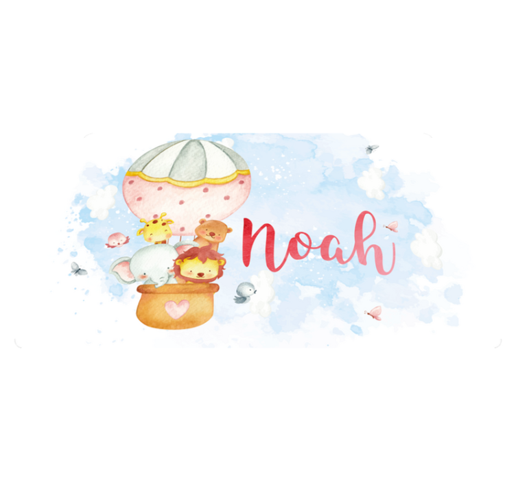 Cute animals flying on balloon personalised mat - TenStickers