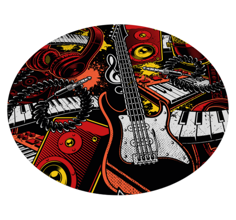 Cartoon musical instrument pattern circular rug - TenStickers