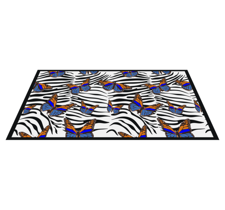Butterflies on Zebra animal print vinyl rug - TenStickers