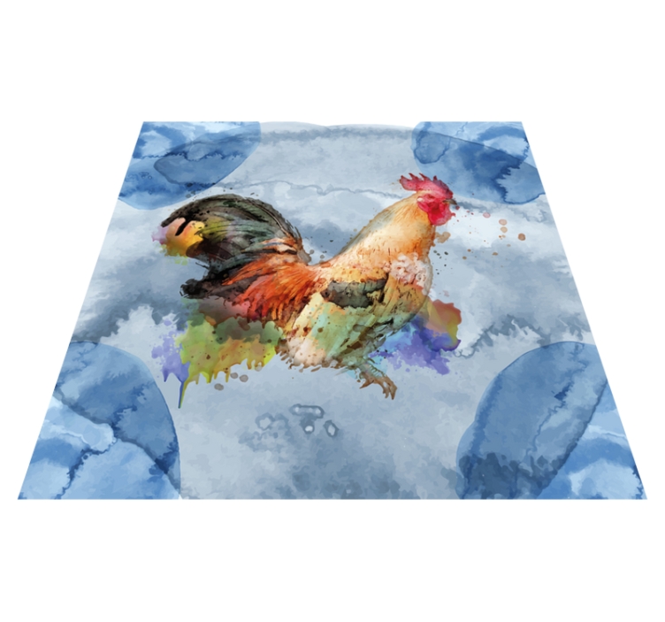 Watercolor painted rooster square vinyl rug - TenStickers