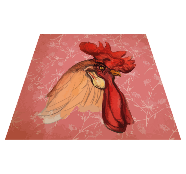 Animal print vinyl rug with rooster floral design - TenStickers