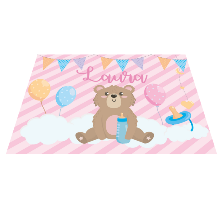 Festive bear with name nursery vinyl rug - TenStickers