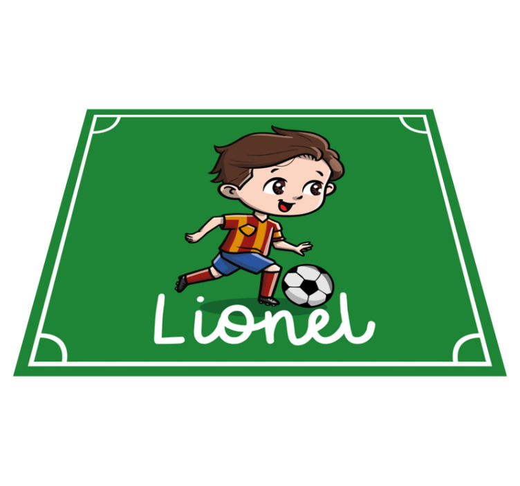 Kid football player with name personalised mat - TenStickers