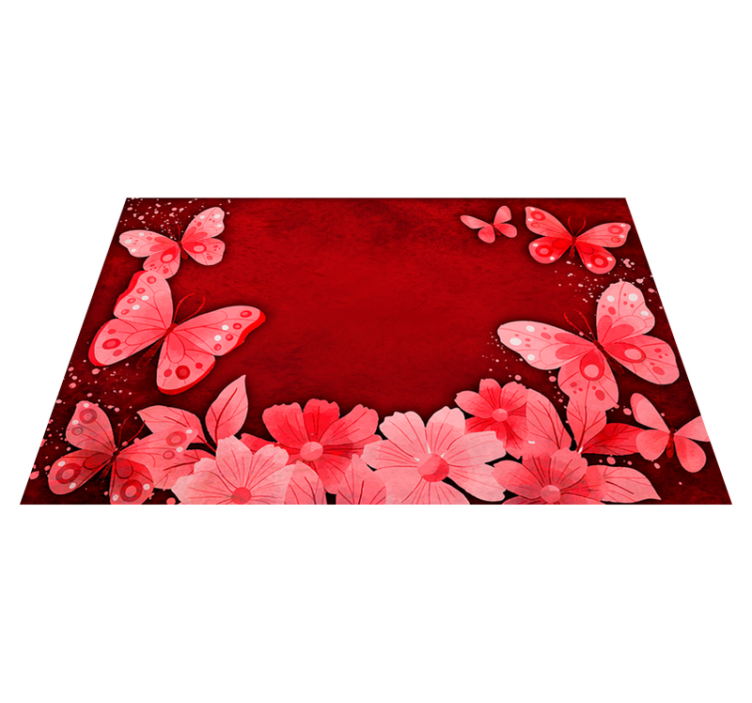 Flowers and butterflies design red vinyl rug - TenStickers