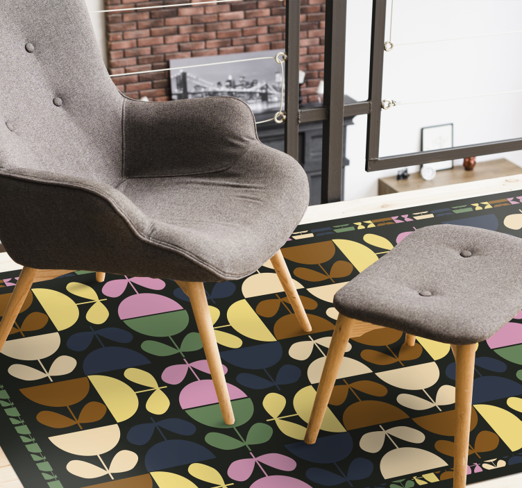 Vibrant Leaf Motifs tile vinyl rug - TenStickers