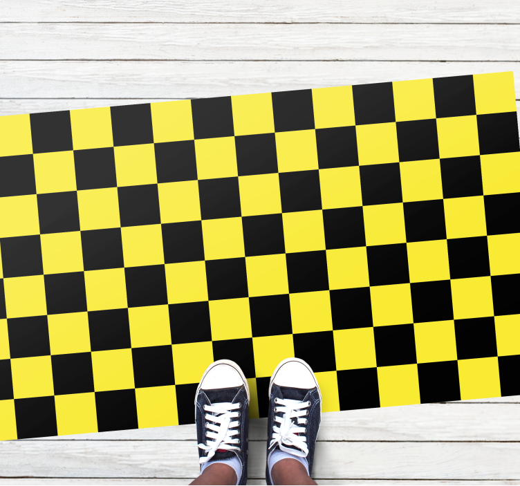 yellow and black chess board geometric rugs - TenStickers