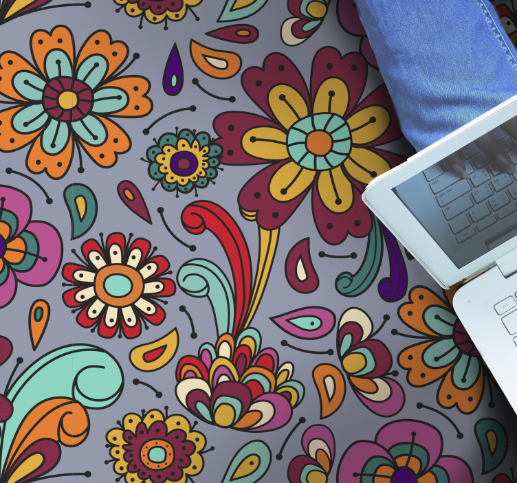 70's retro flowers pattern floral rug - TenStickers