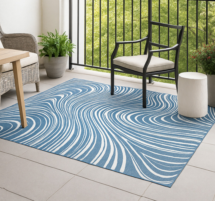 Abstract blue waves outdoor vinyl rug - TenStickers