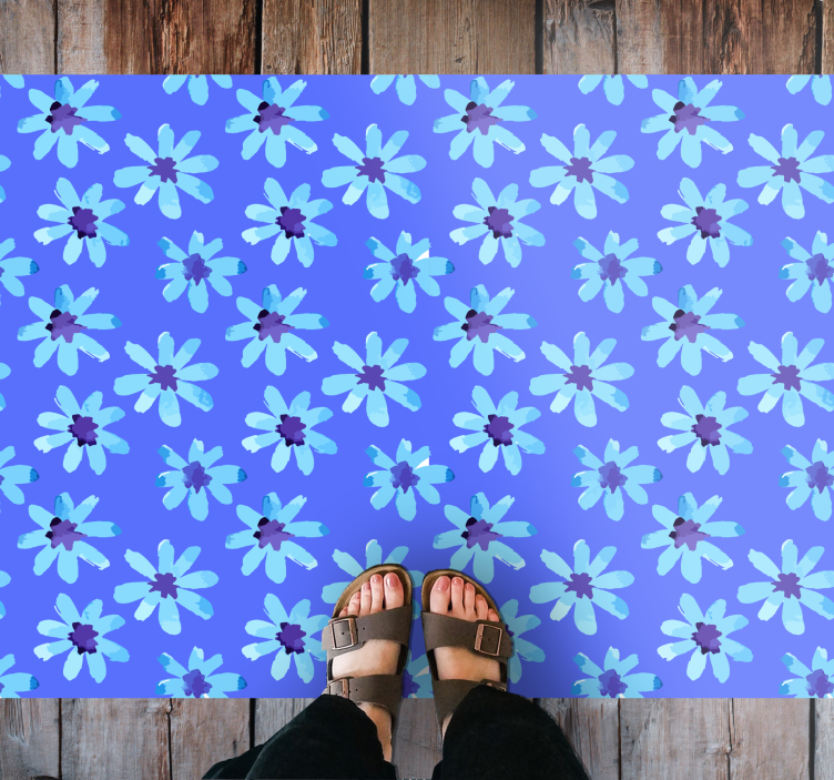 Azure Blossom Emblem flower vinyl rug - TenStickers