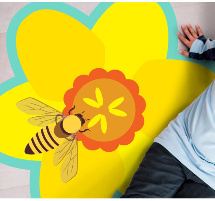 Bee on a sunflower flower vinyl rug - TenStickers