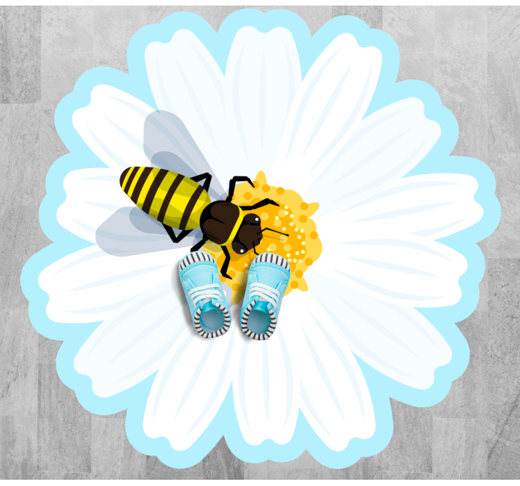 Bee On Daisy flower vinyl rug - TenStickers
