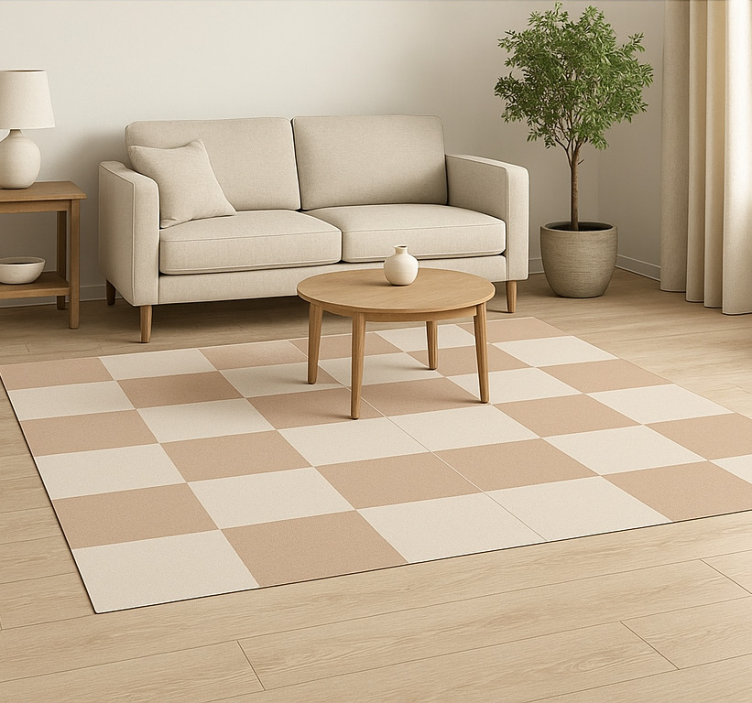 Beige chequered pattern square vinyl rug - TenStickers