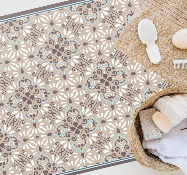 Beige white mosaic vinyl rug tile carpet - TenStickers