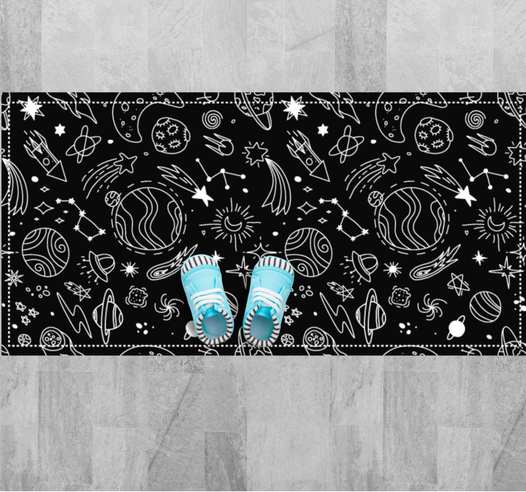 Black and white cosmic illustrations kids rug - TenStickers
